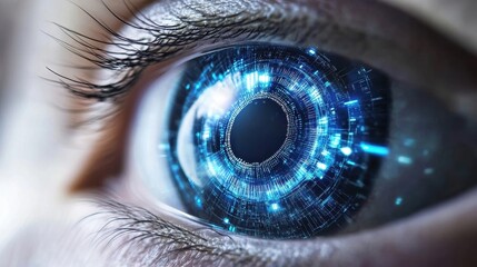 Futuristic Eye with Digital Technology Elements