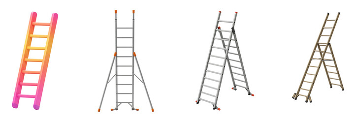 Collection of four different types of ladders against a black background