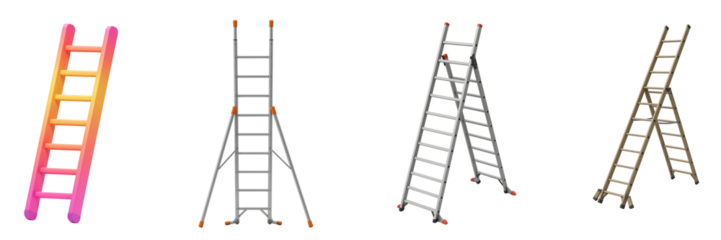 Collection of four different types of ladders against a black background