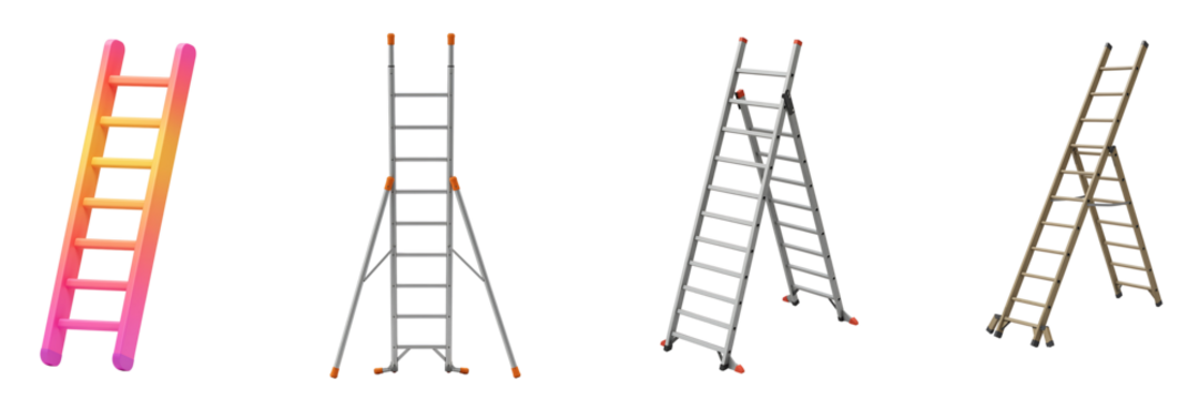 Collection of four different types of ladders against a black background