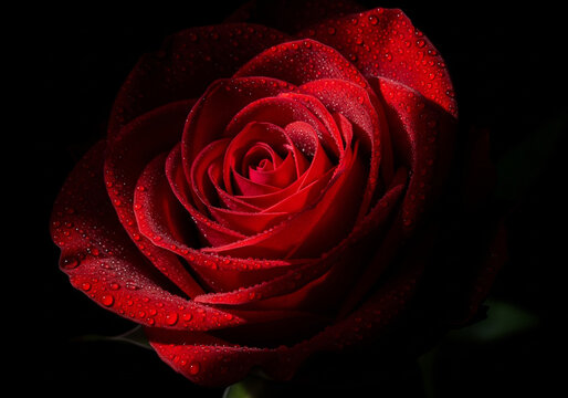 Single red rose captured in low light showing soft shadows and elegant petal texture