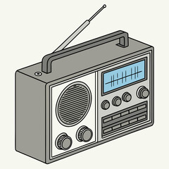 Gray analog radio with tuning dial and antenna vintage radio portable radio