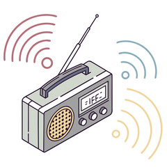 Isometric Radio with Signal Waves and Digital Display portable radio retro radio