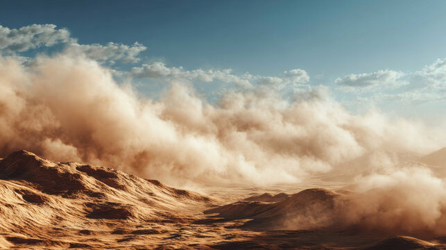 Breathtaking Saharan sandstorm dances over dunes, embodying windswept mysteries of Harmattan season, invoking World Desertification Day reflections