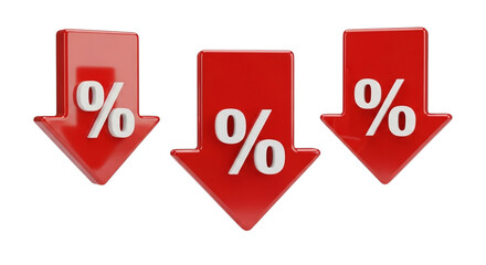 Three red arrows pointing down with percentage signs.
