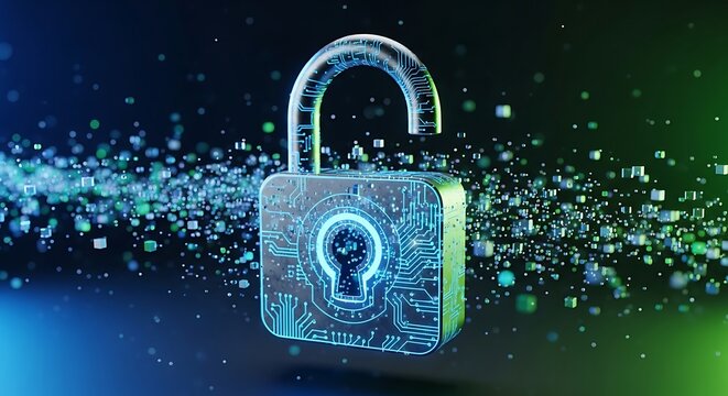 padlock on binary code