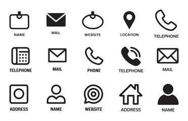 Corporate Contact Line Icons, Phone Mail User Address Symbols.