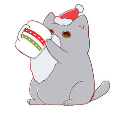 Christmas Cat Drinking A Milk