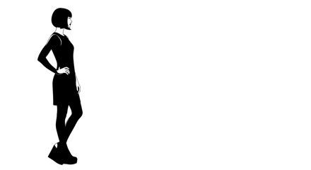 Stylish woman in little black dress with bob haircut posing confidently, ideal for fashion blogs or marketing materials with a sleek modern vibe