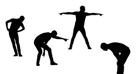 Dynamic silhouettes of people expressing diverse emotions and actions on white background, perfect for conveying mood, movement, and human experiences
