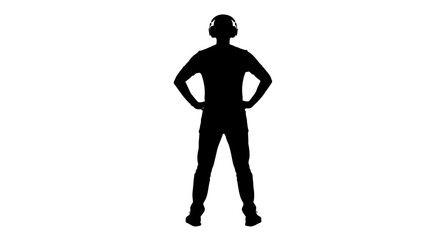Silhouette of confident man listening to music with headphones on white background, perfect for sound, tech, or lifestyle brands seeking a modern vibe