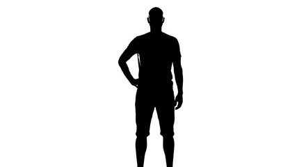 Striking silhouette of a confident man standing tall, perfect for powerful messaging and impactful designs, use this for your fitness concept mockups.