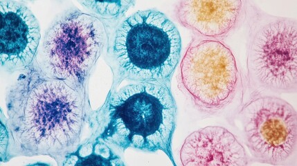 Colorful Cellular Structures Under Microscope View