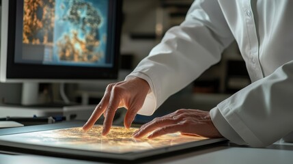 Scientist Analyzing Data on Touchscreen Display