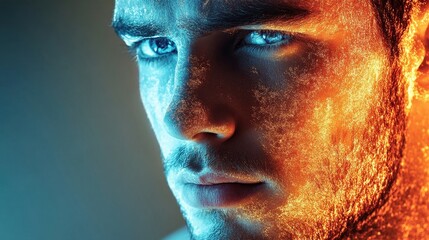 Intense Portrait with Blue and Orange Lighting Effects
