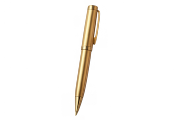 Golden pen displaying luxury and precision writing, classic metallic ballpoint for business and education, transparent background