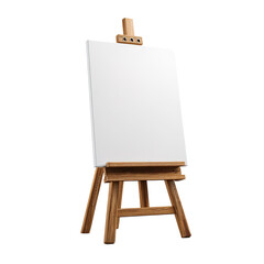 Wooden easel with blank canvas, isolated on transparent background