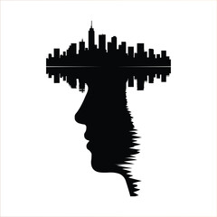  City Skyline in Human Profile Silhouette &ndash; Urban Identity Vector for Modern Life, Reflection, and Creative Branding