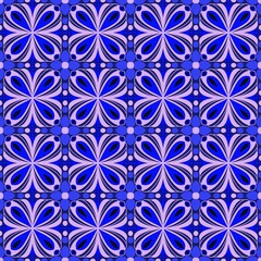 seamless pattern with blue flowers,pink,black curves ,painted create to flowershape, leaves, blue background in geometric patterns as sarong,fabric,tile,printed fabric,batik,tablecloth patterns.