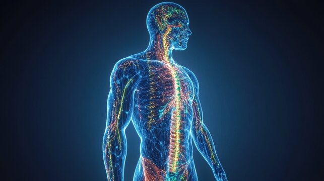 Human Body with Glow Effect and Neural Pathways