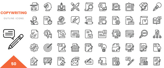 Collection of modern outline icons representing copywriting concepts and tools.