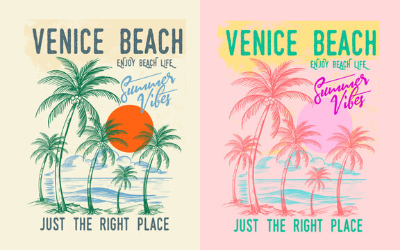 enjoy the beach life, Venice beach illustration. hand made palm tree artwork. summer t-shirt design. beach graphics artwork for women's fashion.