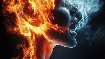 Woman Emitting Fire and Smoke in Dramatic Portrait