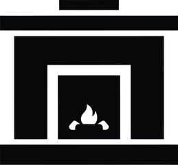 Simple Black Silhouette Icon of a Fireplace with a Burning Flame white background
