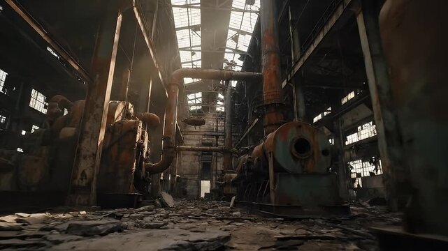 Abandoned Industrial Structure Decay and Ruin Inside a Dilapidated Factory - Powered by Adobe