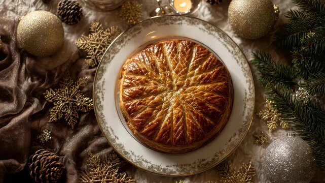 Festive Galette des Rois for Epiphany Celebration with Golden Decor