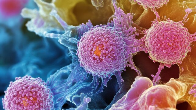 Vibrant Microscope View of Colorful Cells