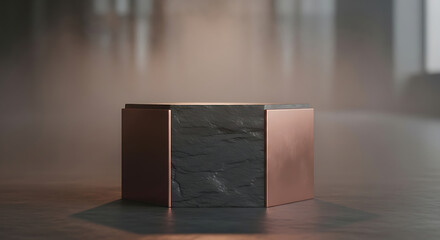 Modern hexagonal speaker with copper accents and dark grill