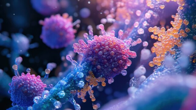 Colorful microscopic view of viral structures