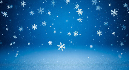 Festive winter background with falling snowflakes and a deep blue gradient for Christmas or New Year