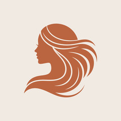 Woman Profile Silhouette with Long Flowing Wavy Hair