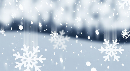 A beautiful winter wonderland background with falling snow and crystal snowflakes