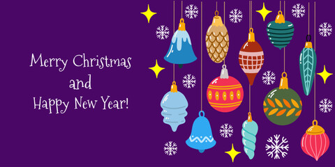 Holidays illustration with Christmas decorations 