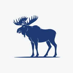 Clean Vector Illustration of a Majestic Moose Standing in Grass with Pine Trees