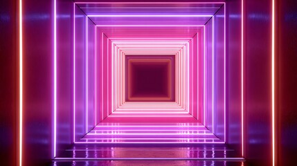 Futuristic Neon Light Tunnel with Vibrant Pink and Purple Glowing Lines