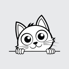 Adorable Peek a Boo Cat Cartoon Vector Illustration Featuring Cute Kitty Peeking Over Edge Ideal for Children's Designs and Playful Graphics at Precisely 200
