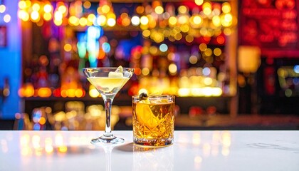 A colourful and vibrant nightlife bar scene with luxurious lighting and a moody, stylish atmosphere.