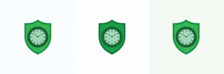 Three green shields with clocks inside on a light background