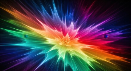 Obraz premium Vibrant Rainbow Explosion - Abstract Energy Burst on Dark Background.