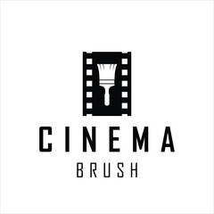 Painting Brush in Film Tape. Logo Symbol of Film Art, Production, or Cinema Creative
