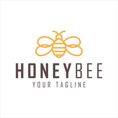 Honey Bee Line Vector Logo Design. Organic, Natural, Productive Symbol.
