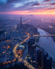 Aerial view of finance center in Ho Chi Minh city (Sai Gon), Vietnam. Urban southeast asia background © Satoriphotos