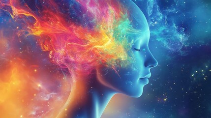 Abstract Portrait with Cosmic Colored Hair