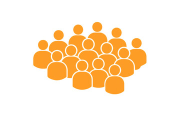 Group of orange human icons representing community, teamwork, users, and social network connection on transparent background
