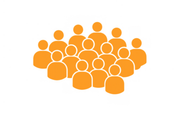 Group of orange human icons representing community, teamwork, users, and social network connection on transparent background