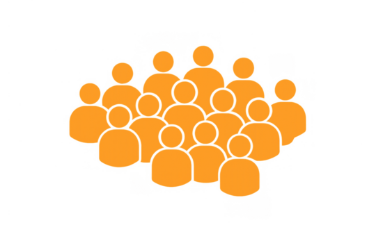 Group of orange human icons representing community, teamwork, users, and social network connection on transparent background - Powered by Adobe